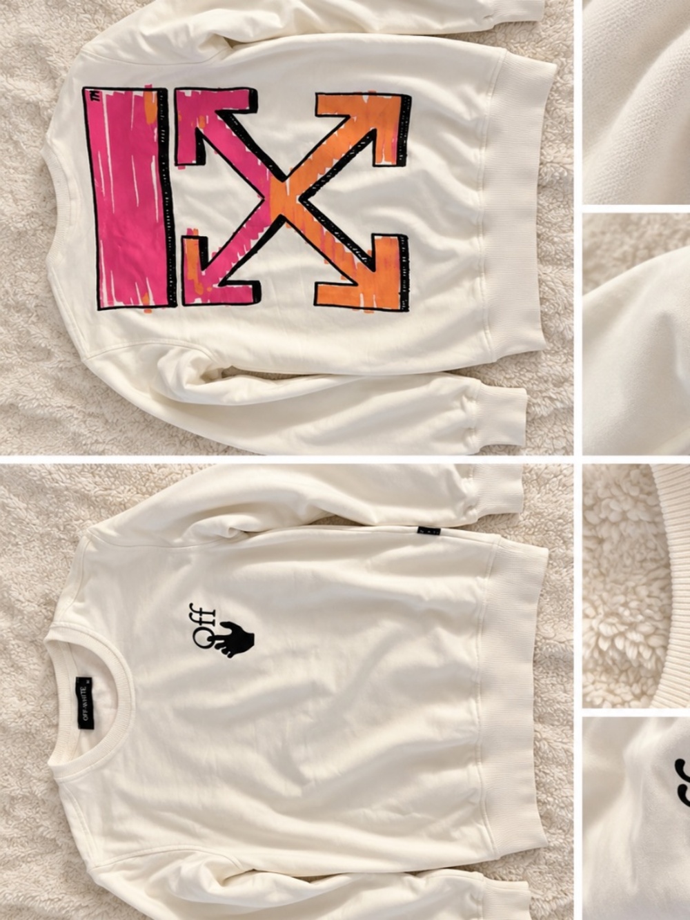 Off-White White Graphic Sweatshirt Pink Orange Arrows Size M